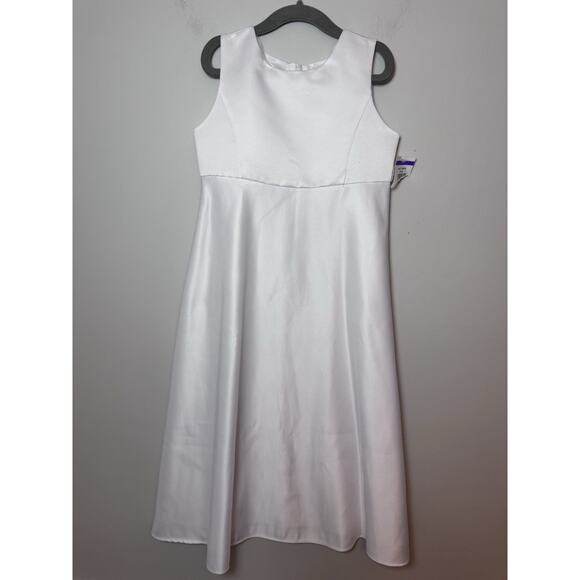 US ANGELS GIRLS WHITE SATIN A-LINE FLOWER GIRL/ COMMUNION DRESS SZ 6 NWT - Picture 1 of 6